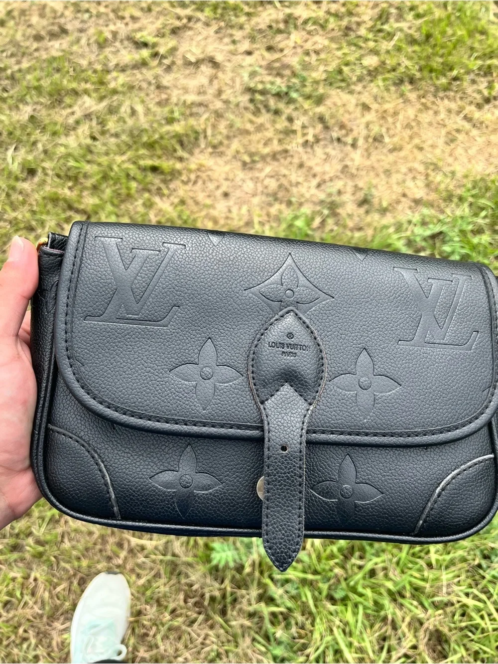 Louis Vuitton Black Embossed Monogram Crossbody Saddle Bag